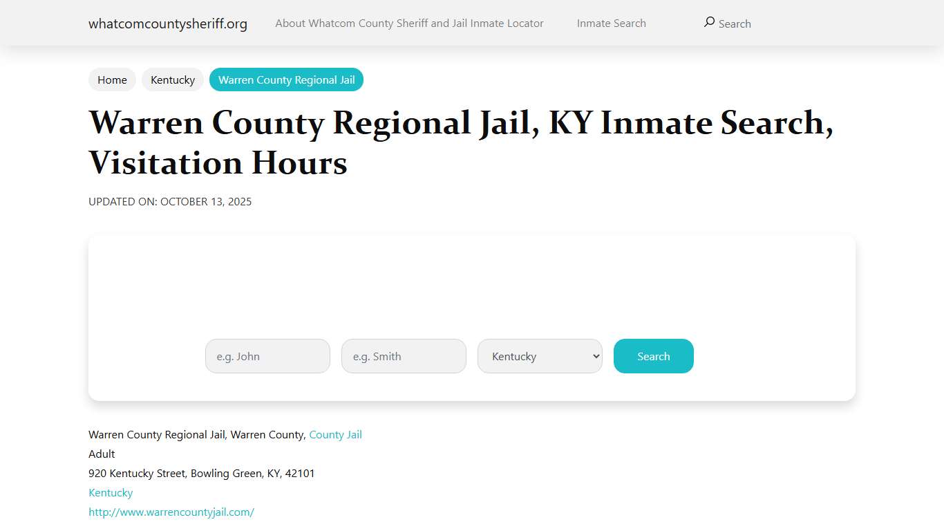 Warren County Regional Jail, KY Inmate Search, Visitation Hours